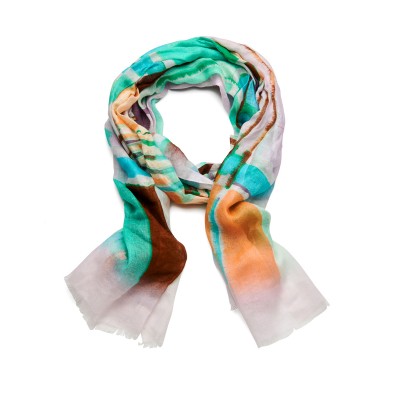 Les Cordes - LCScarves51 luchtige sjaal print lila cognac groen.